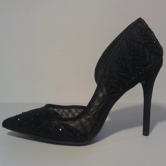 JESSICA SIMPSON 7 BLACK MESH SPARKLY RHINESTONE STILETTO HEELS holiday Christmas - Picture 4 of 16